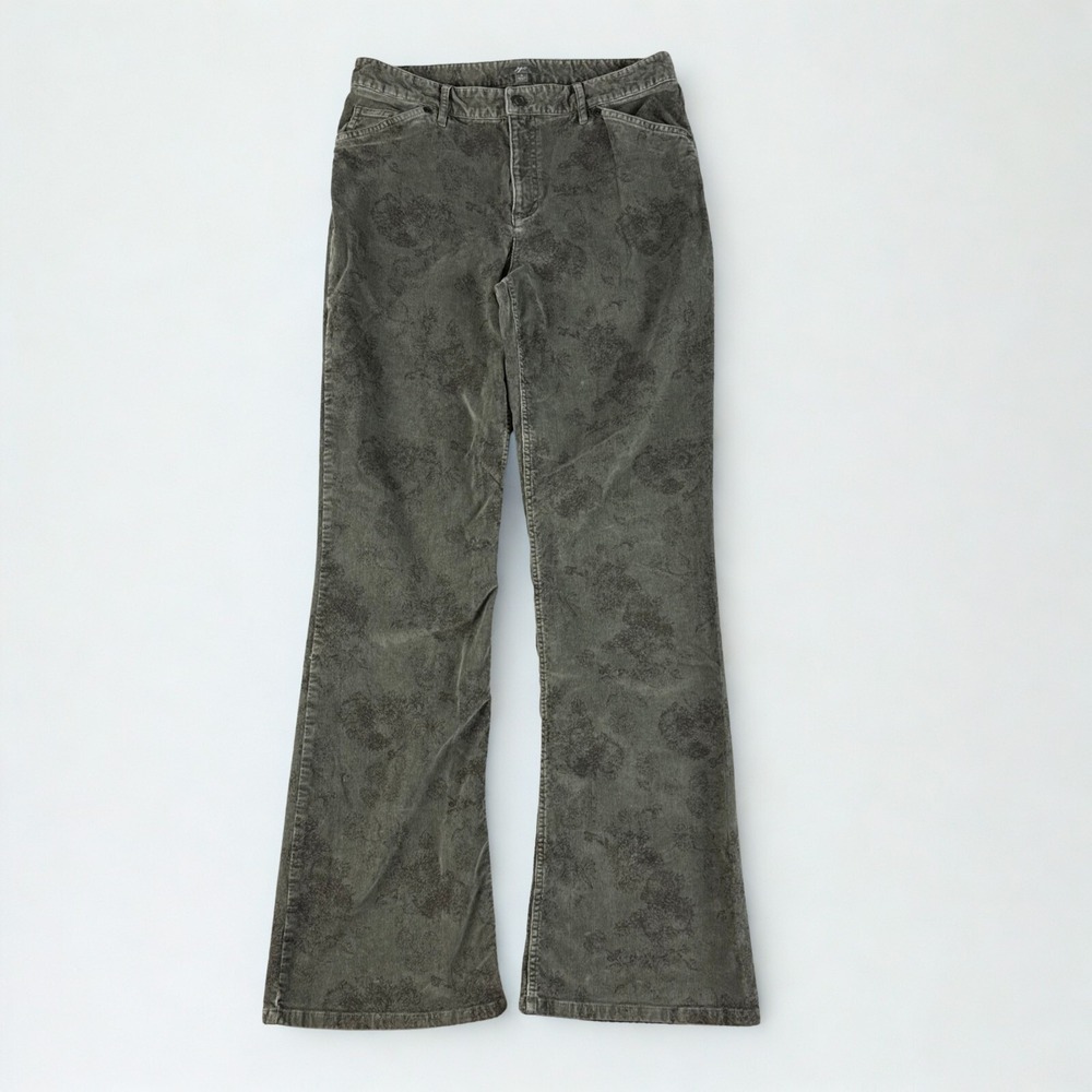 J Jill Green Floral‎ Corduroy Pants Womens 8 Soft Casual Boho Fall Comfort - Picture 2 of 8